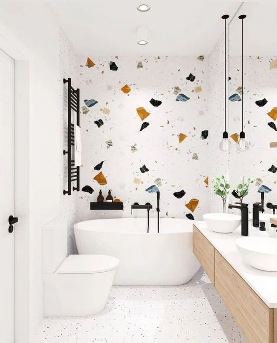 salle de bain petite et moderne terrazzo