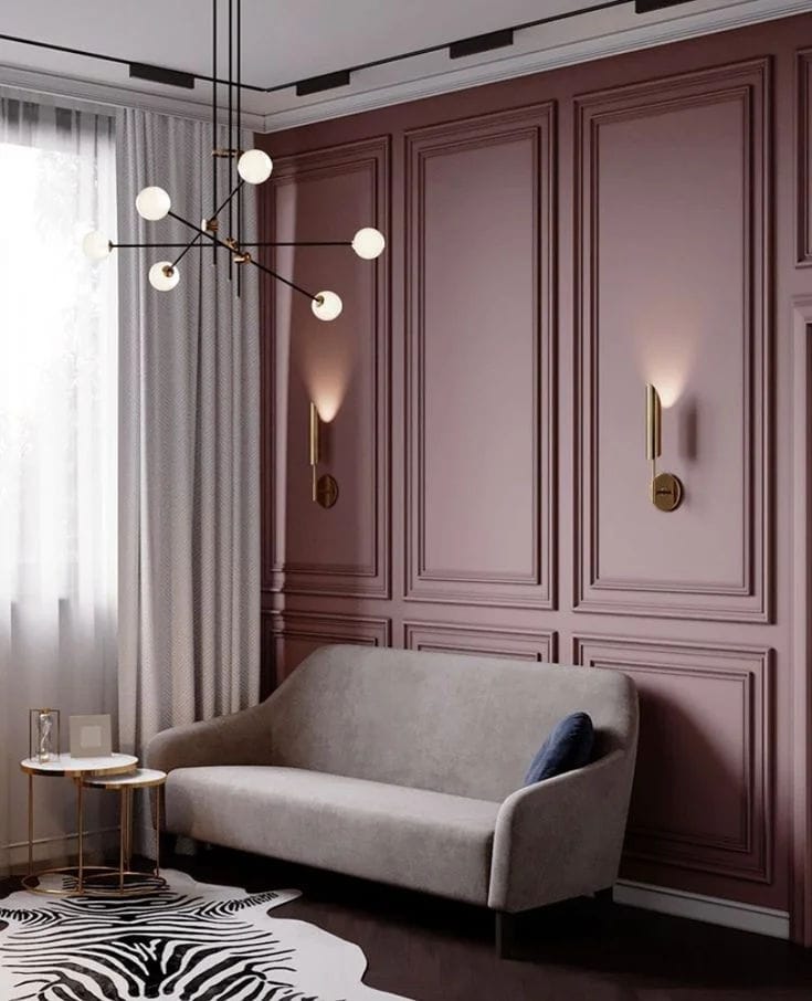 Salon moderne avec  couleur Ardoise Cannelle, tendance couleur 2025 pour le salon.