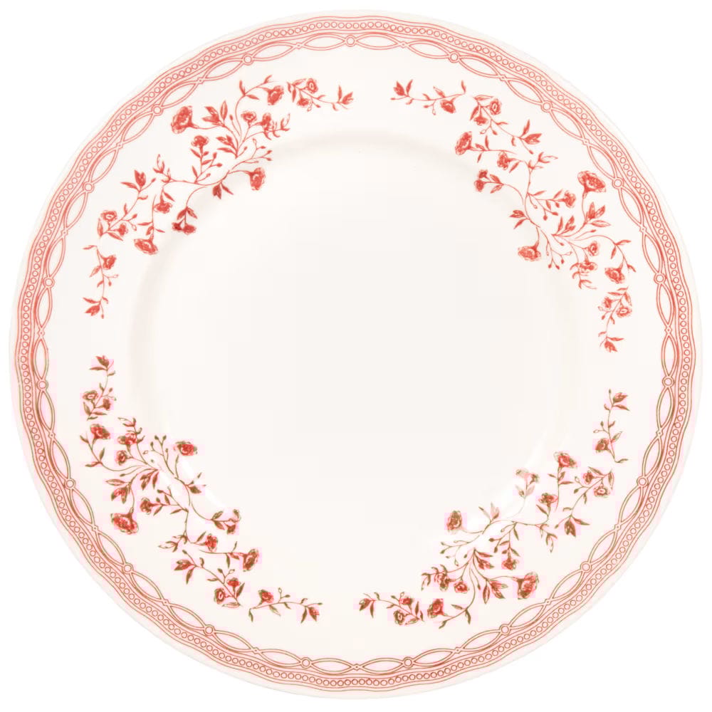 assiette en céramique blanche motifs floraux rouges