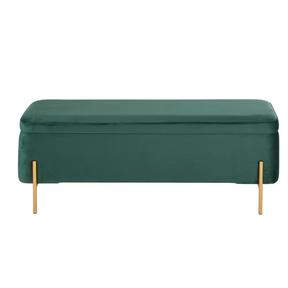 banquette coffre en velours vert et métal doré