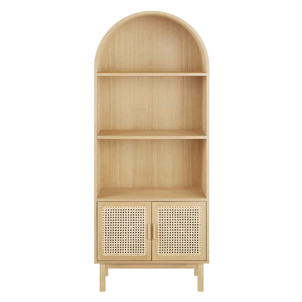 bibliothèque 2 portes 3 niches cannage rotin