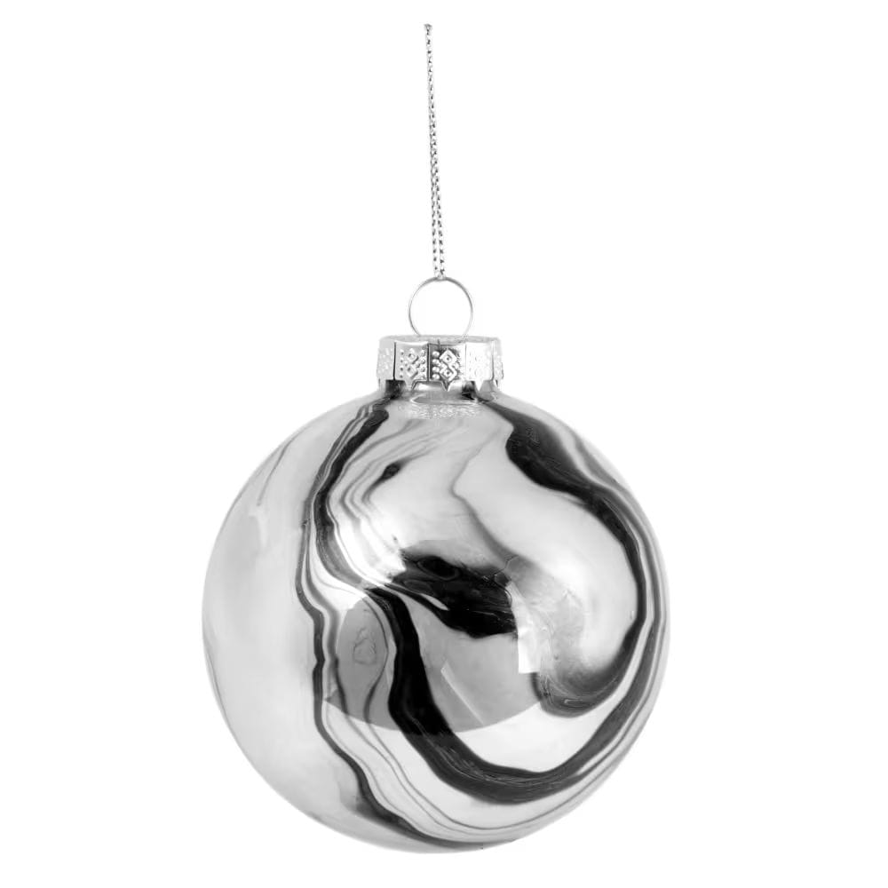 boule de noël en verre marbré gris et doré