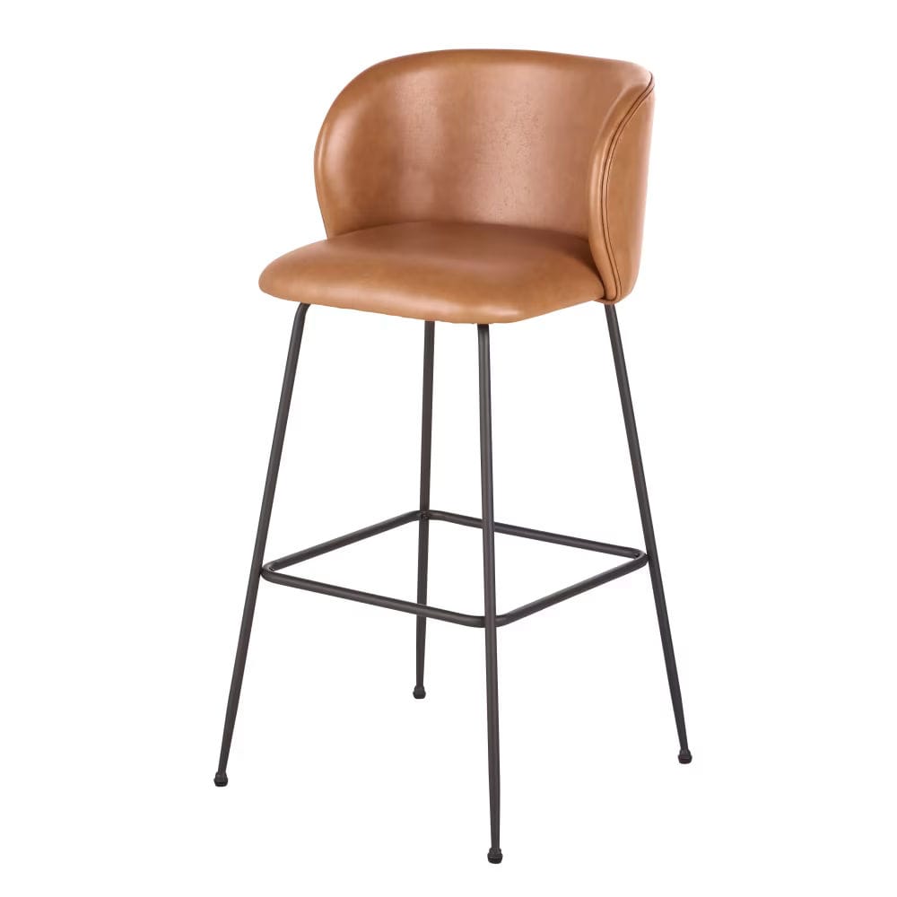 Chaises hautes de bar effet cuir camel et pieds en acier noir