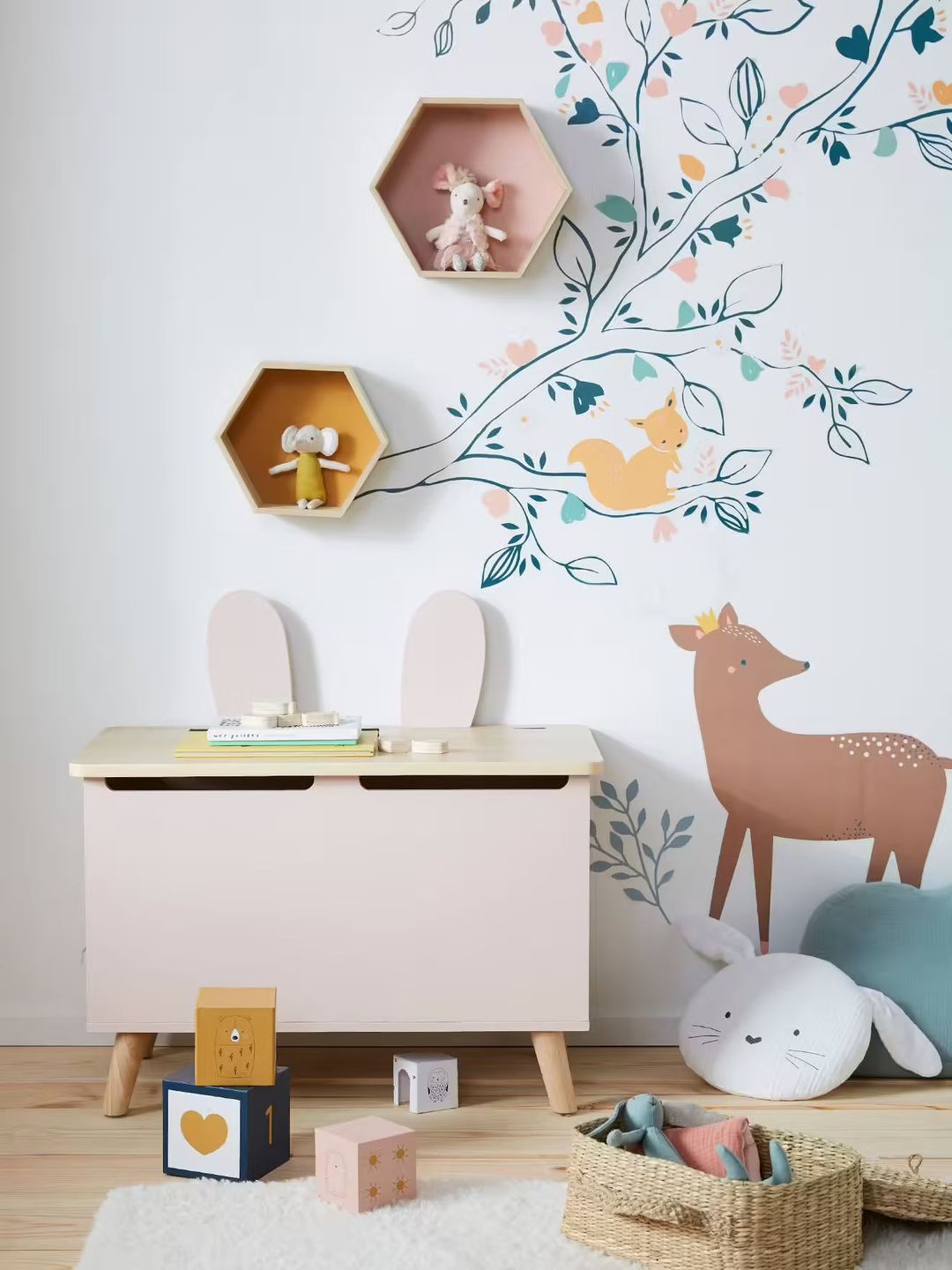 coffre à jouet avec oreilles de lapin