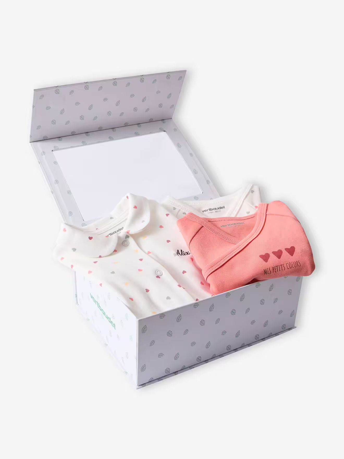 Coffret bébé dors-bien et 2 bodies petits cœurs personnalisables
