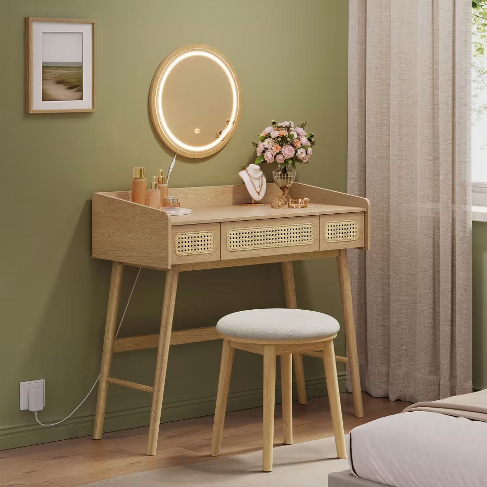 coiffeuse fille en bois  rotin