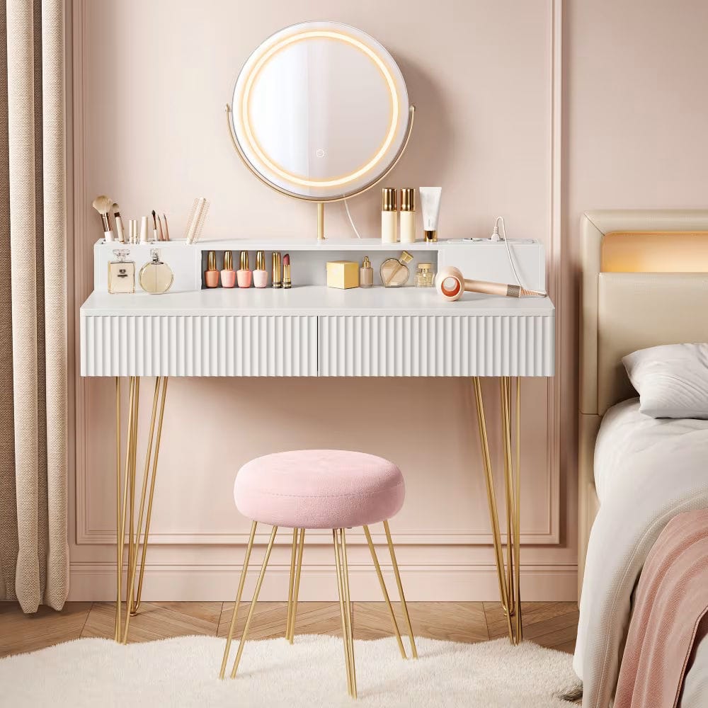 coiffeuse avec tabouret et miroir qui s'éclaire
