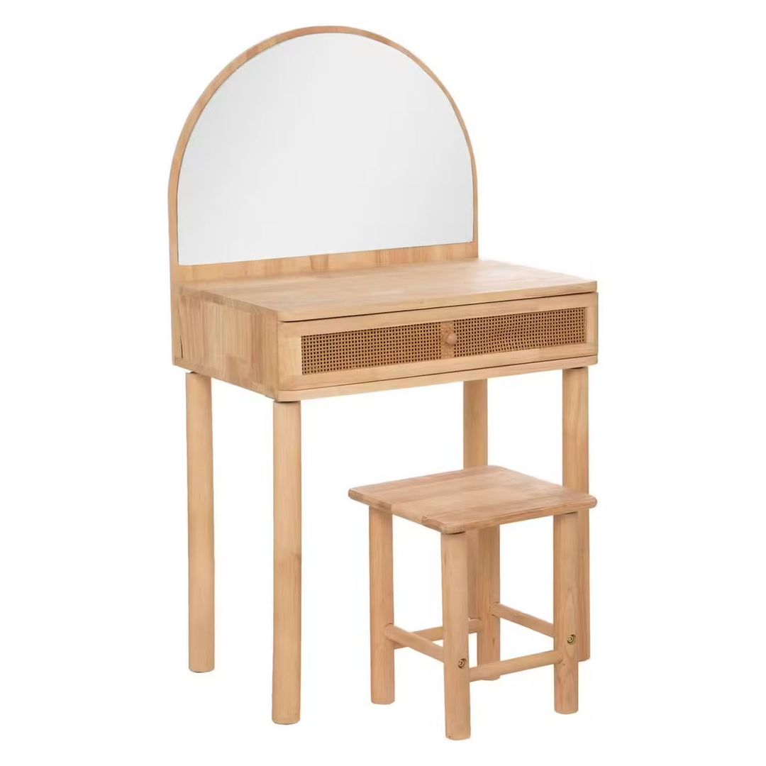coiffeuse fille en bois d'hévéa et rotin