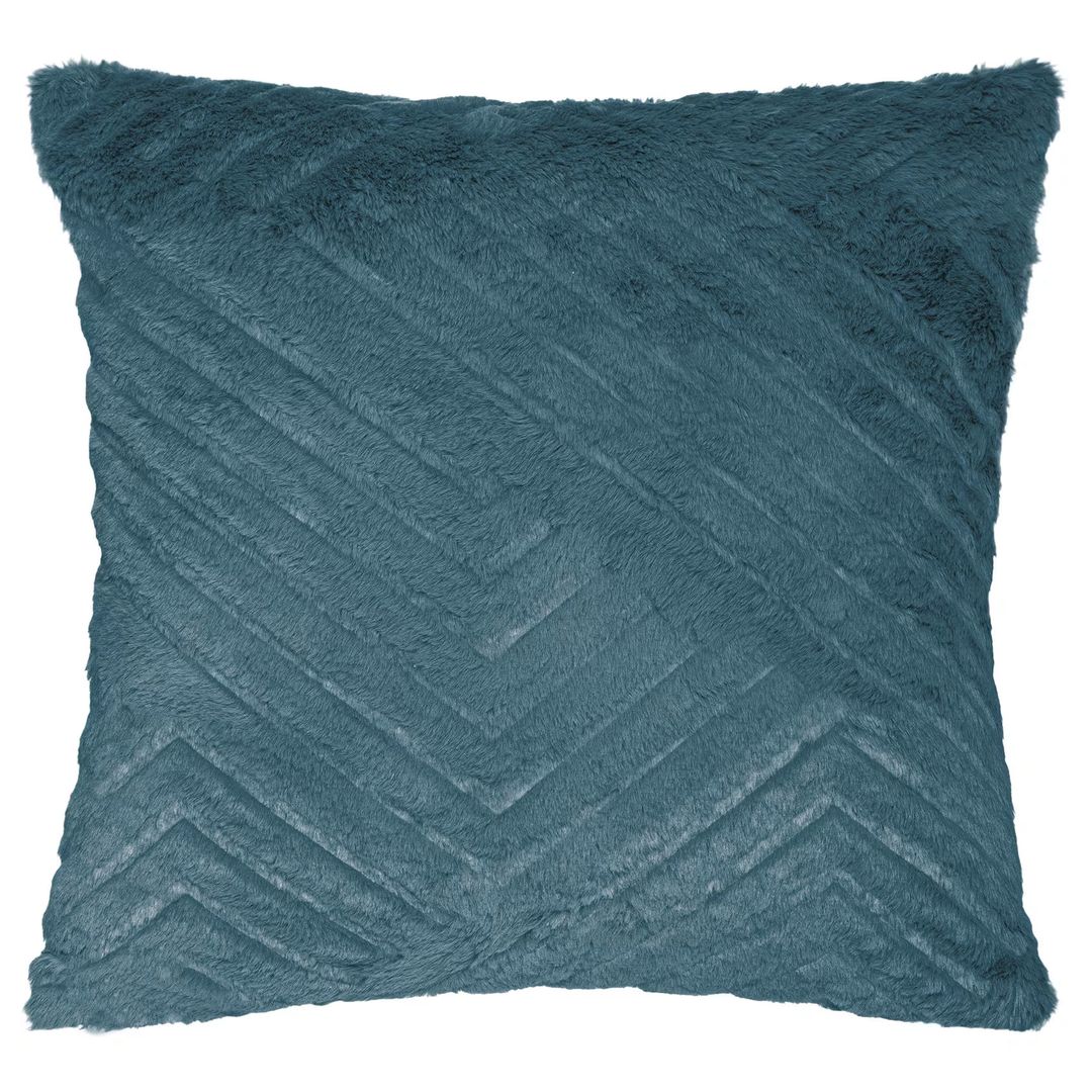 Coussin déhoussable - effet imitation fourrure polyester bleu canard