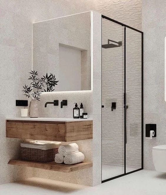 salle de bain petite et moderne matières
