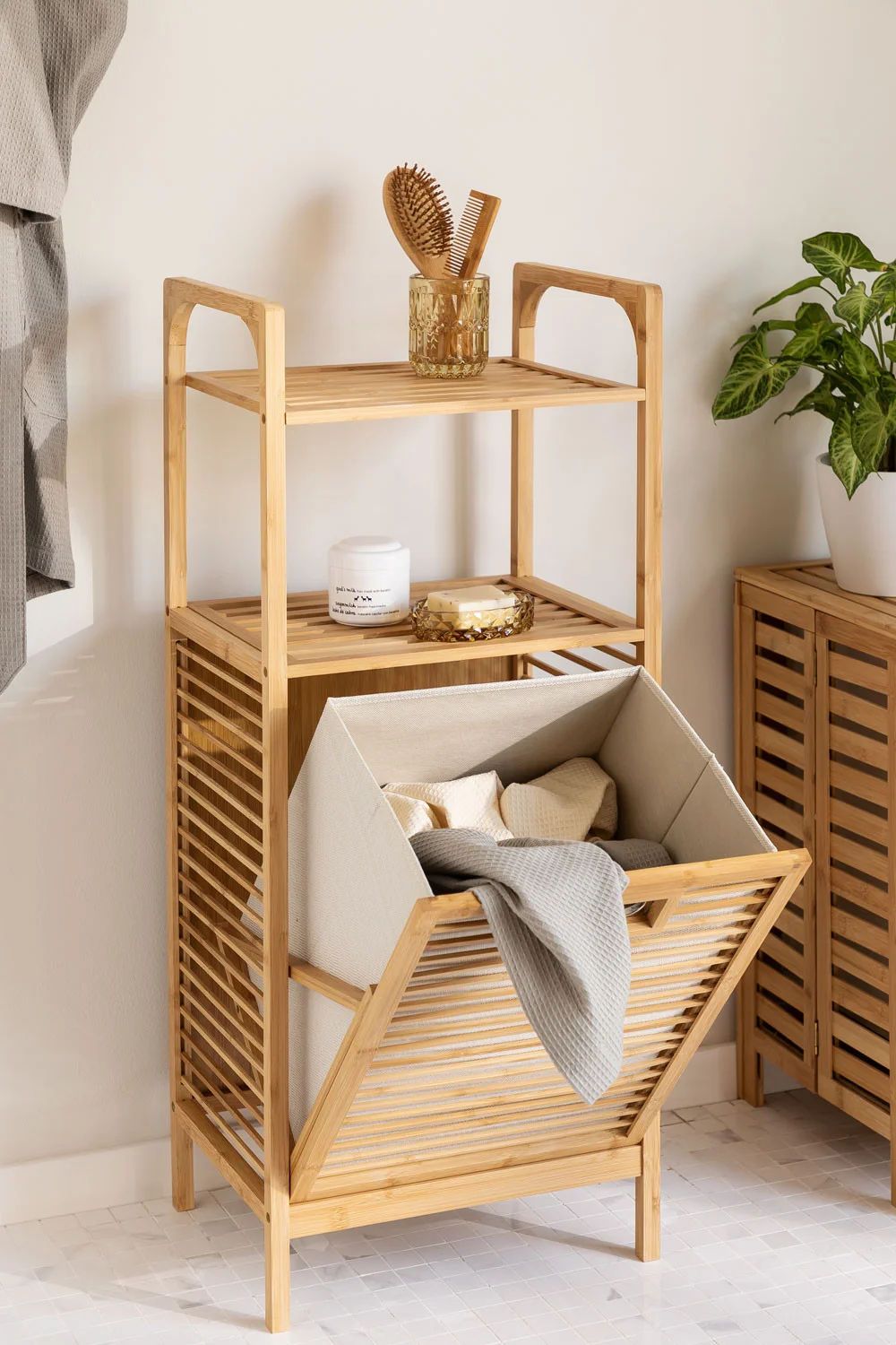 Panier à linge en bambou avec étagère 