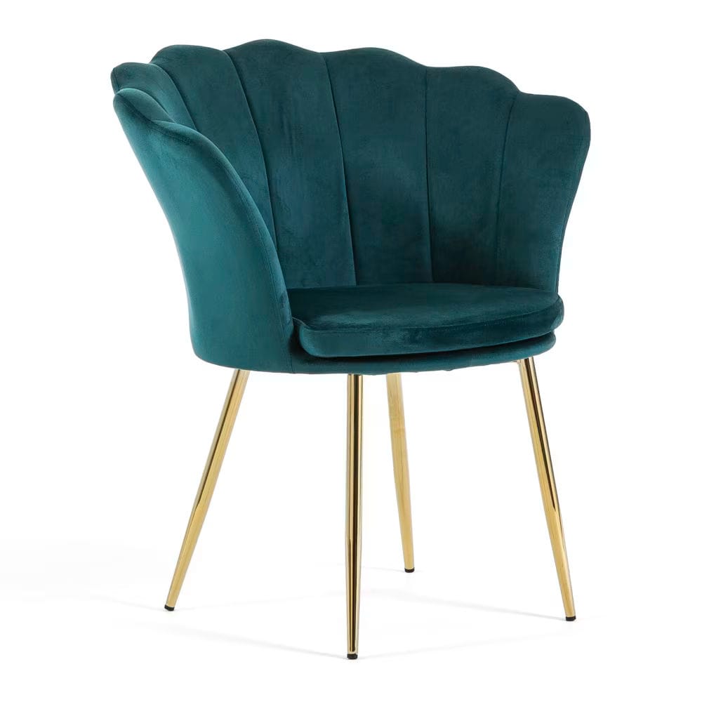 Fauteuil coquillage velours bleu canard