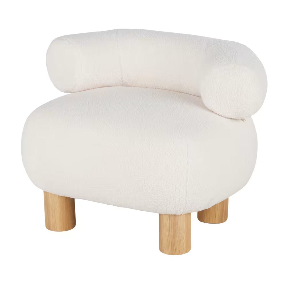 Fauteuil blanc en bois de chêne, peuplier et bouclettes blanches