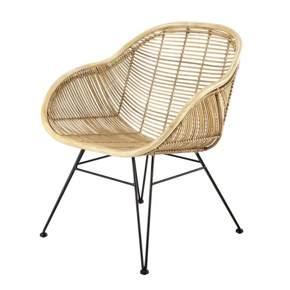 Fauteuil en rotin et acier noir