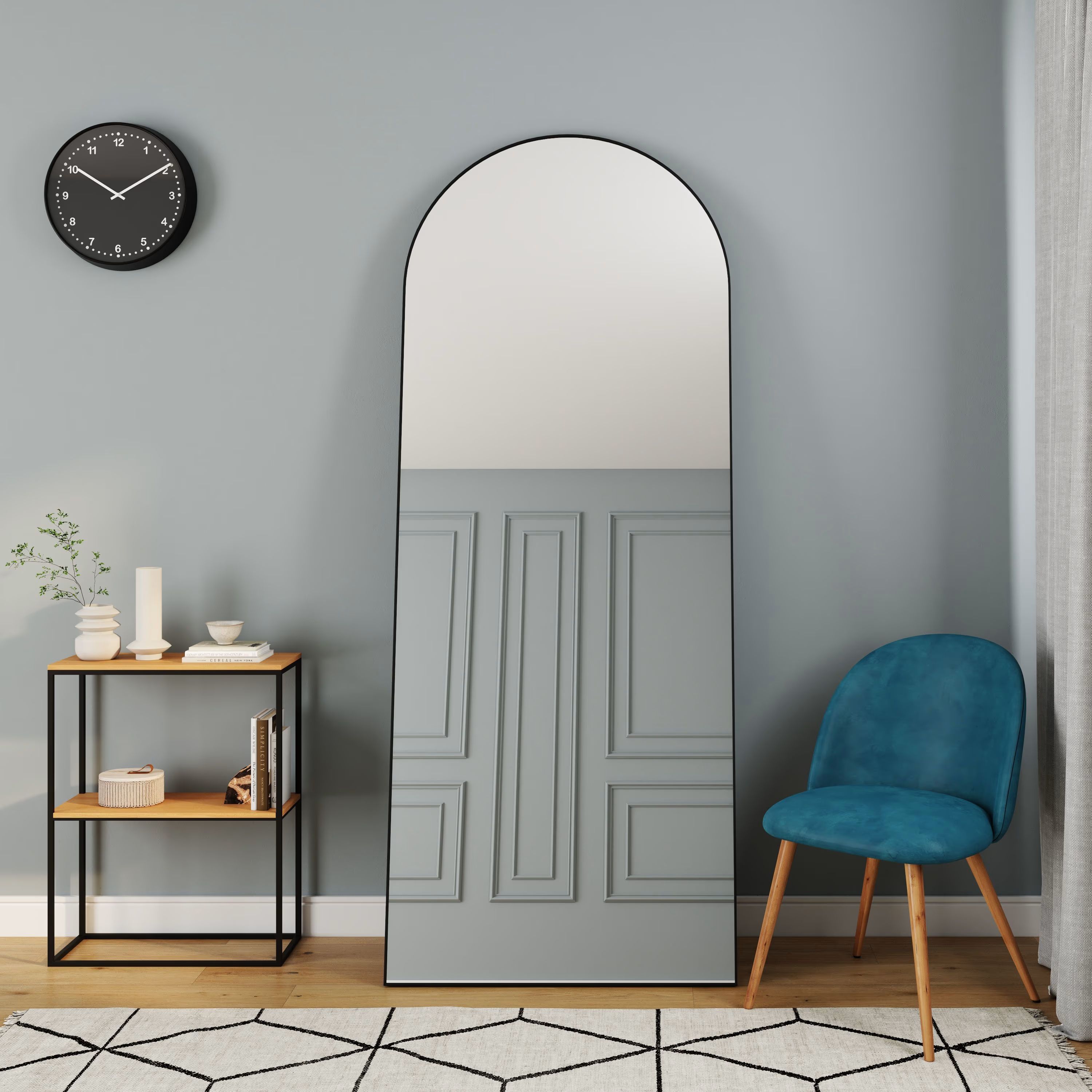 Grand miroir arche sur pied noir 80x200