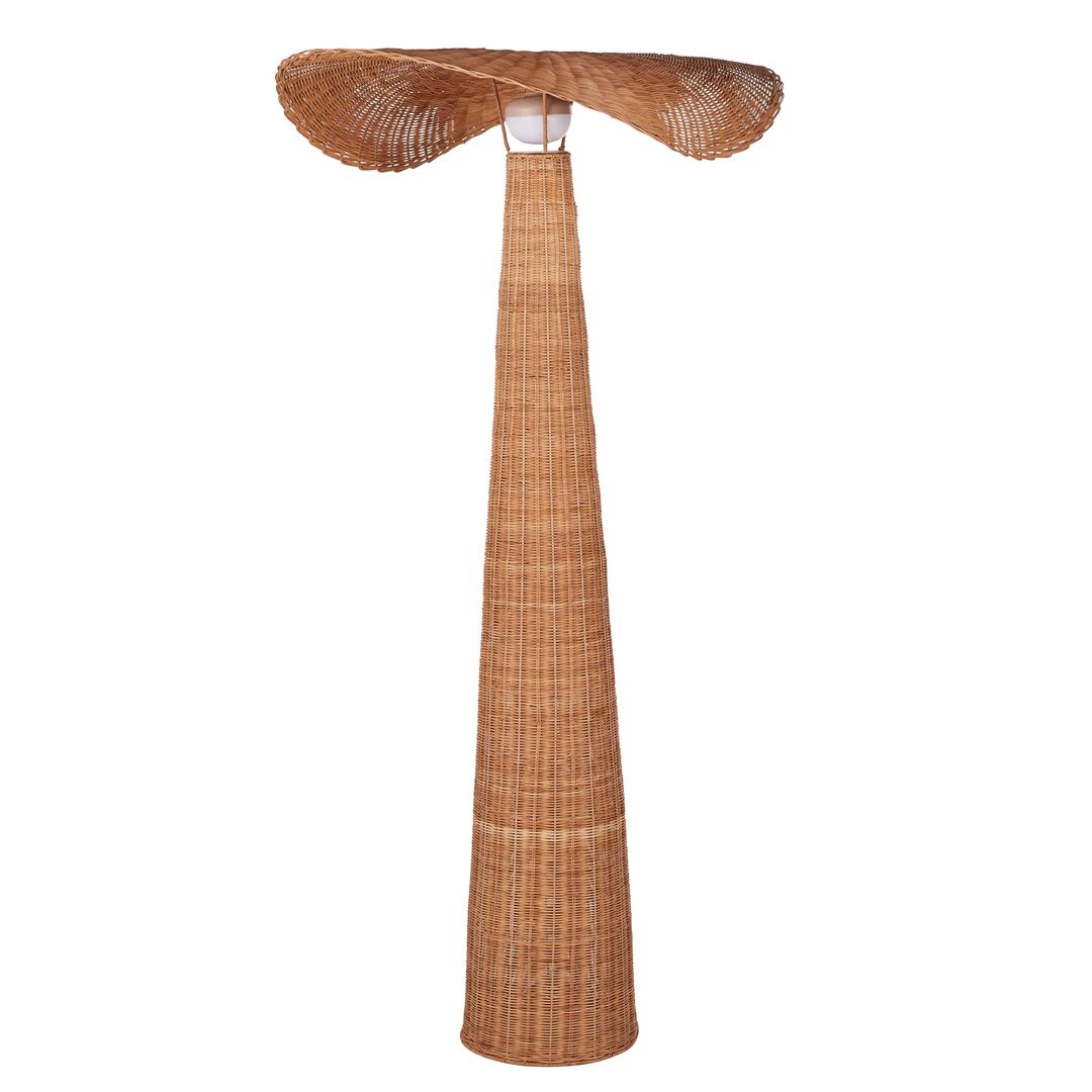 Lampadaire extérieur sans fil et rechargeable en rotin H165