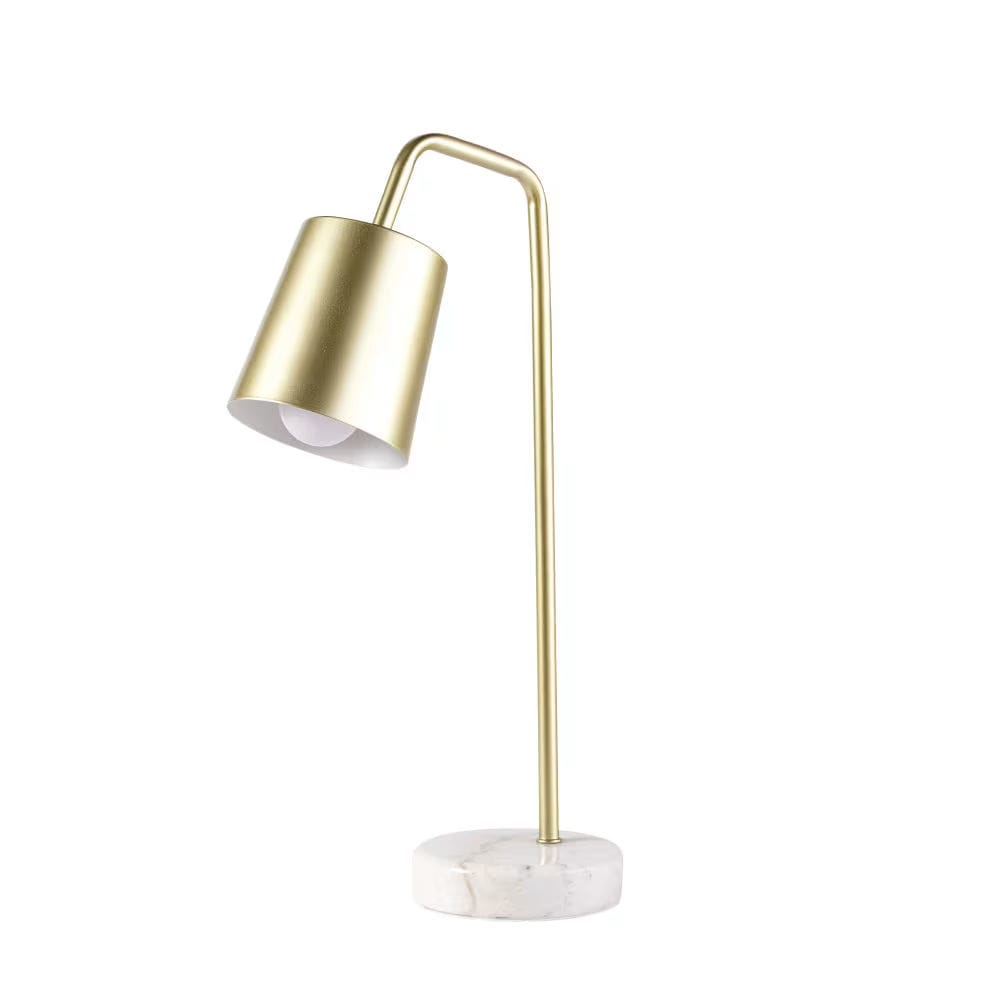 Lampe de bureau en métal doré et marbre blanc