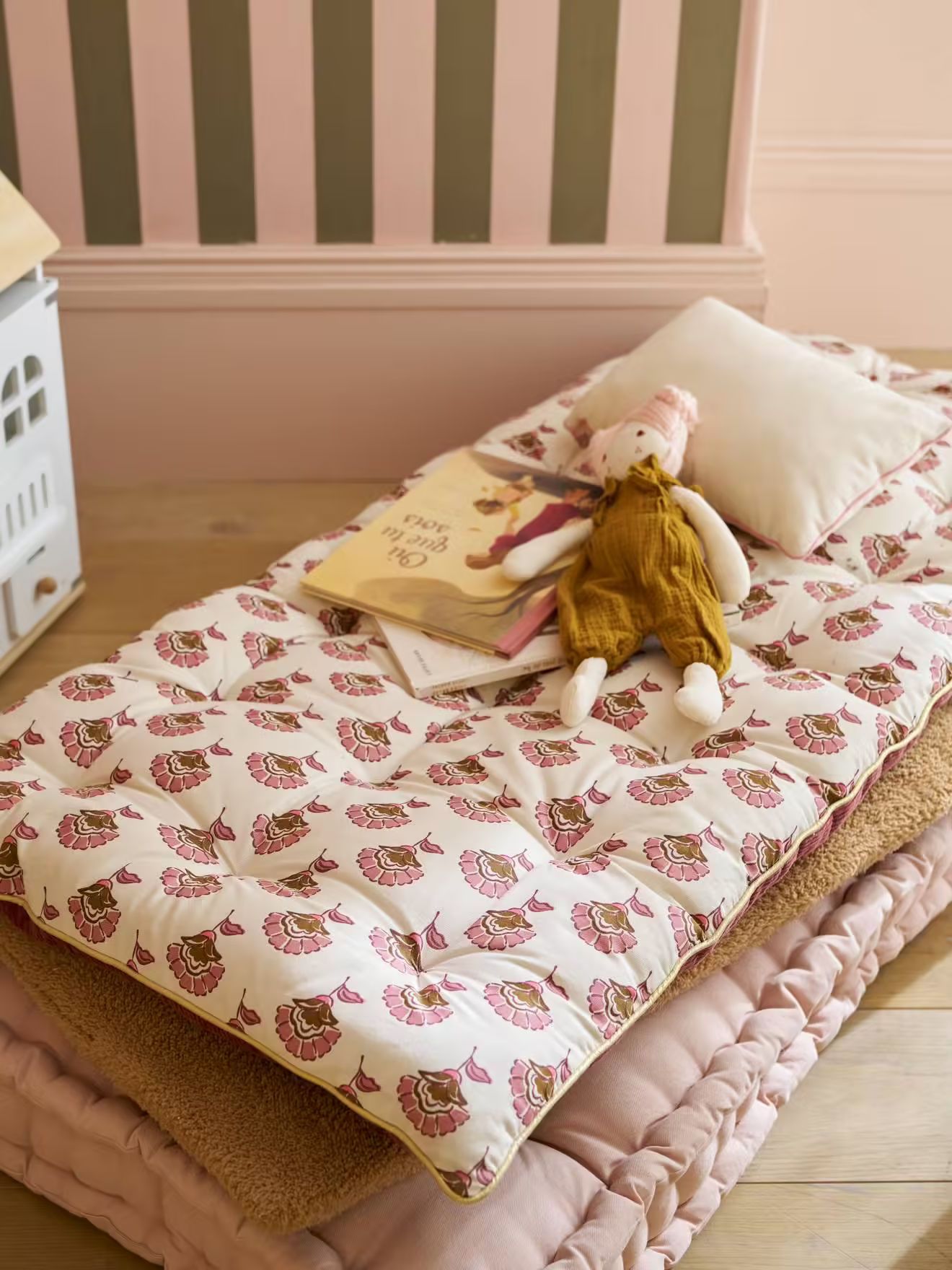 Matelas de sol bi-matière fleurs/velours