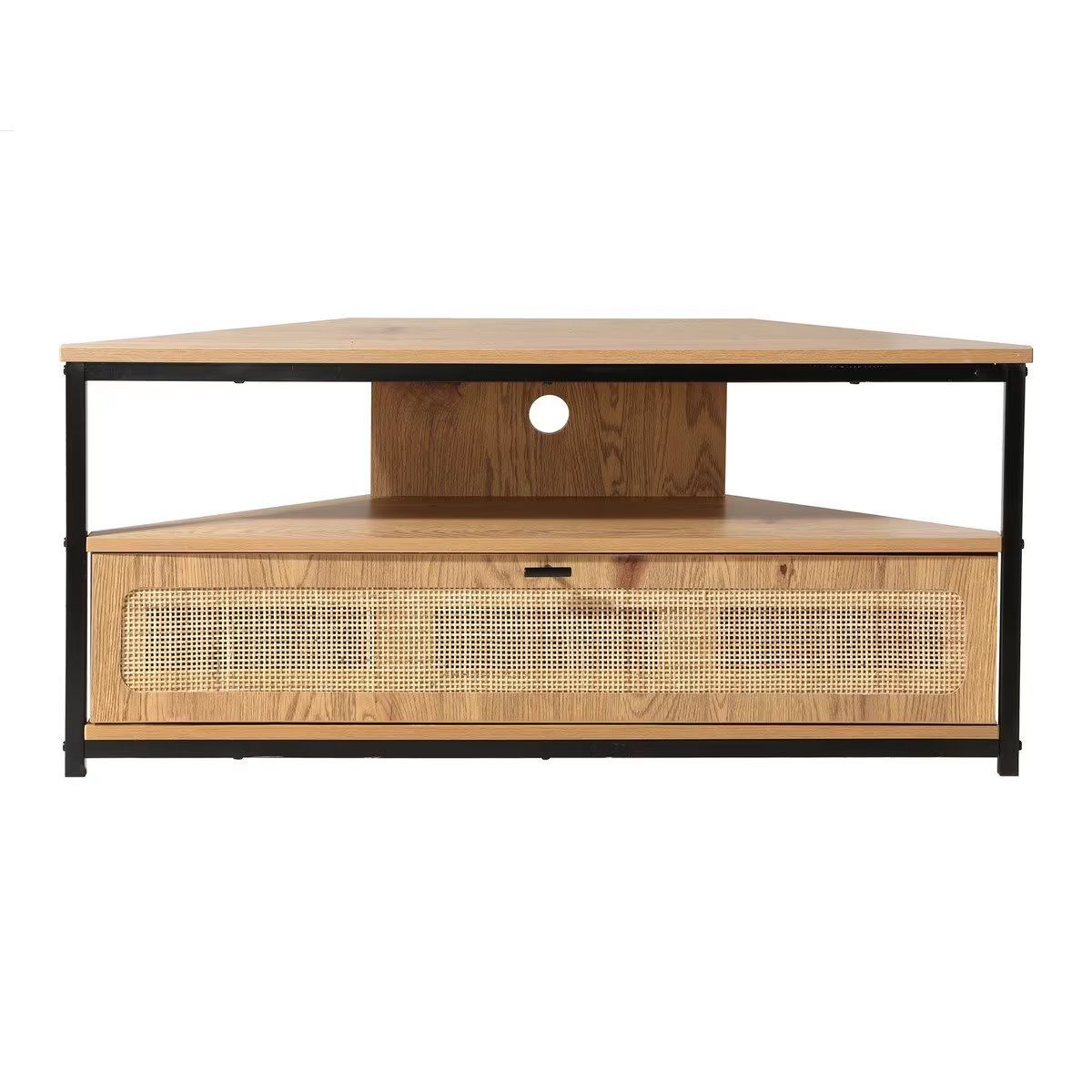 meuble tv d'angle 1 porte avec cannage rotin