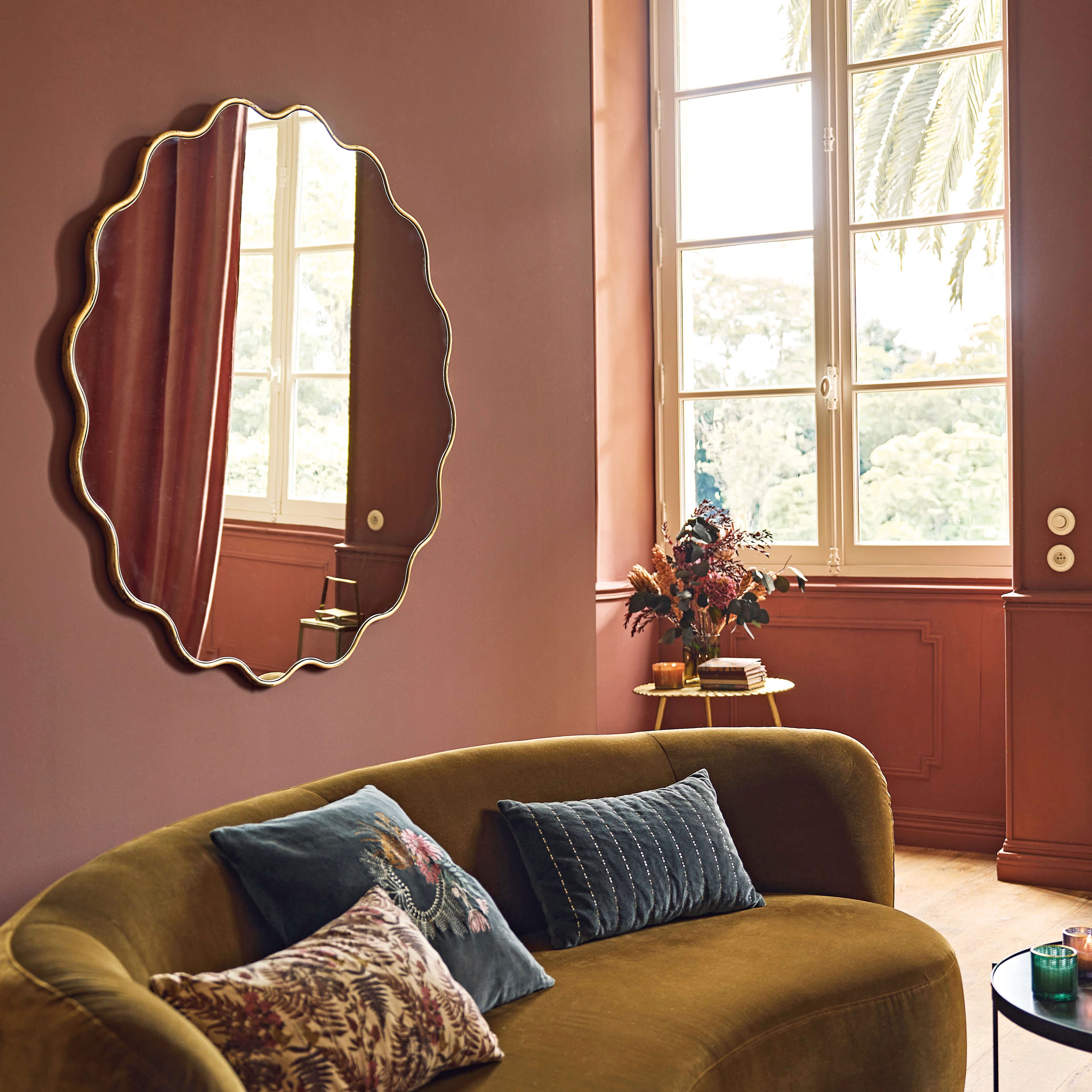 miroir rond ondulé dorée