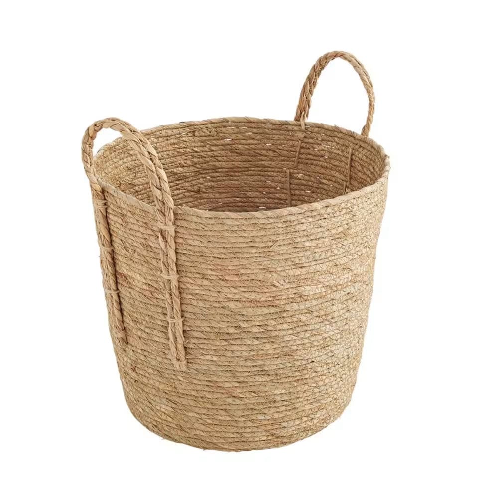 panier de rangement avec poignées en paille tressée