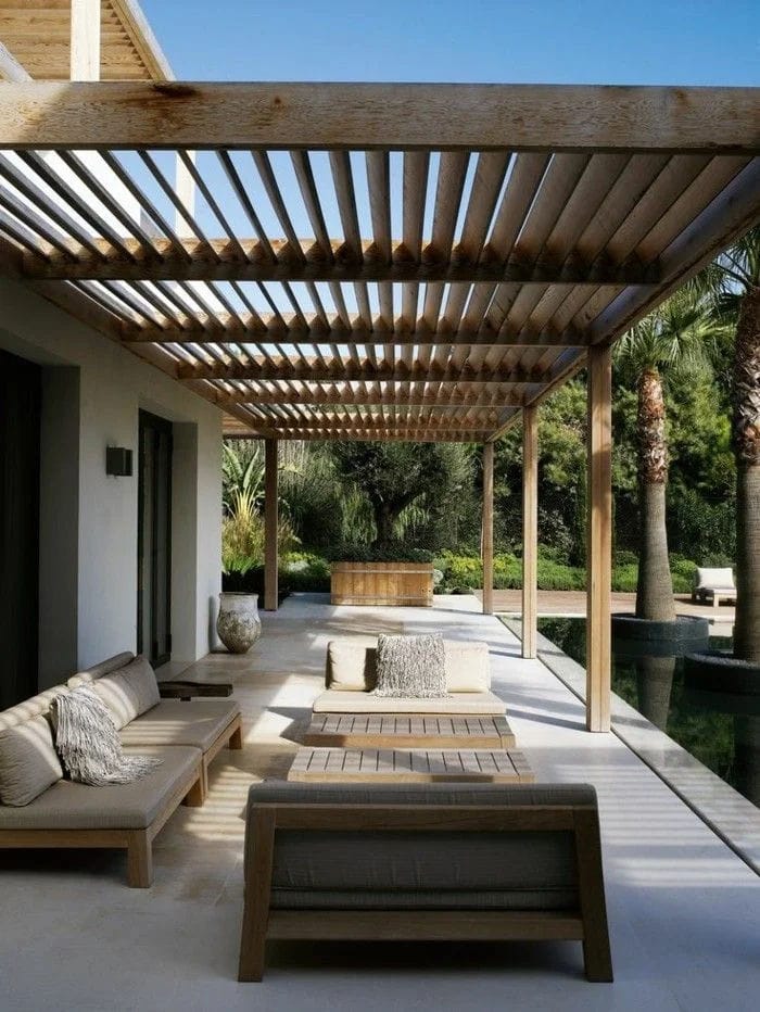 pergola bois sur terrasse en béton
