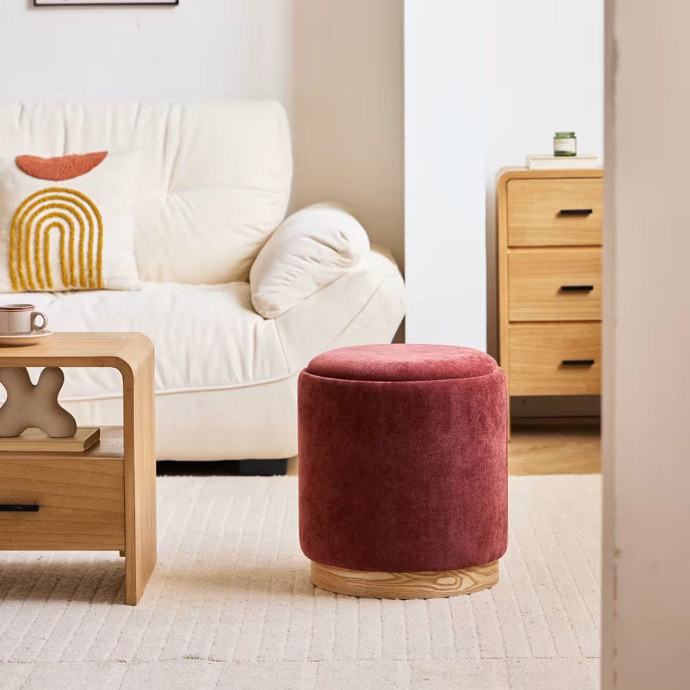 Pouf en velours côtelé coloris terracotta