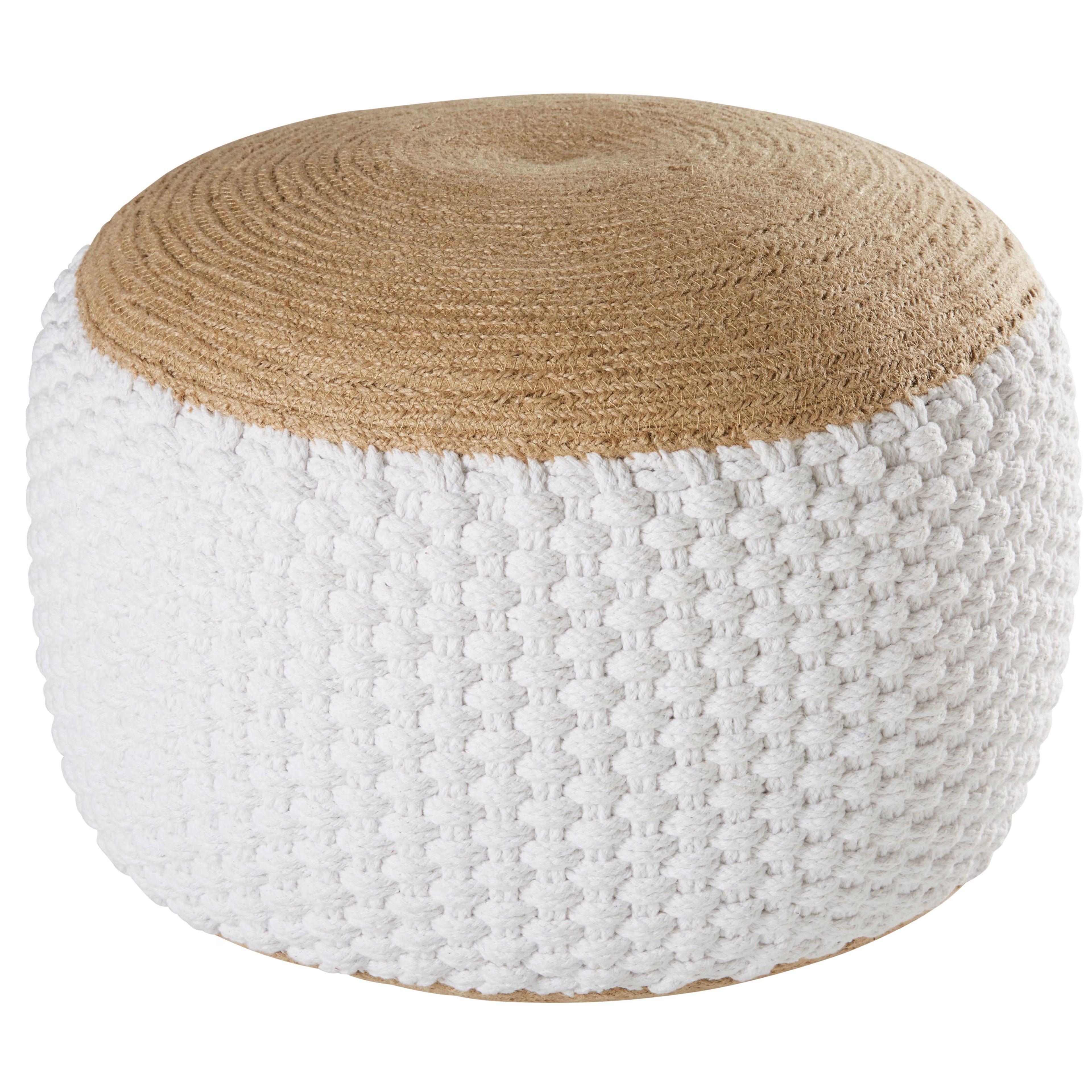 pouf blanc en jute et coton