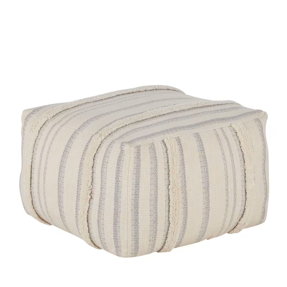 pouf en tissu bleu et blanc