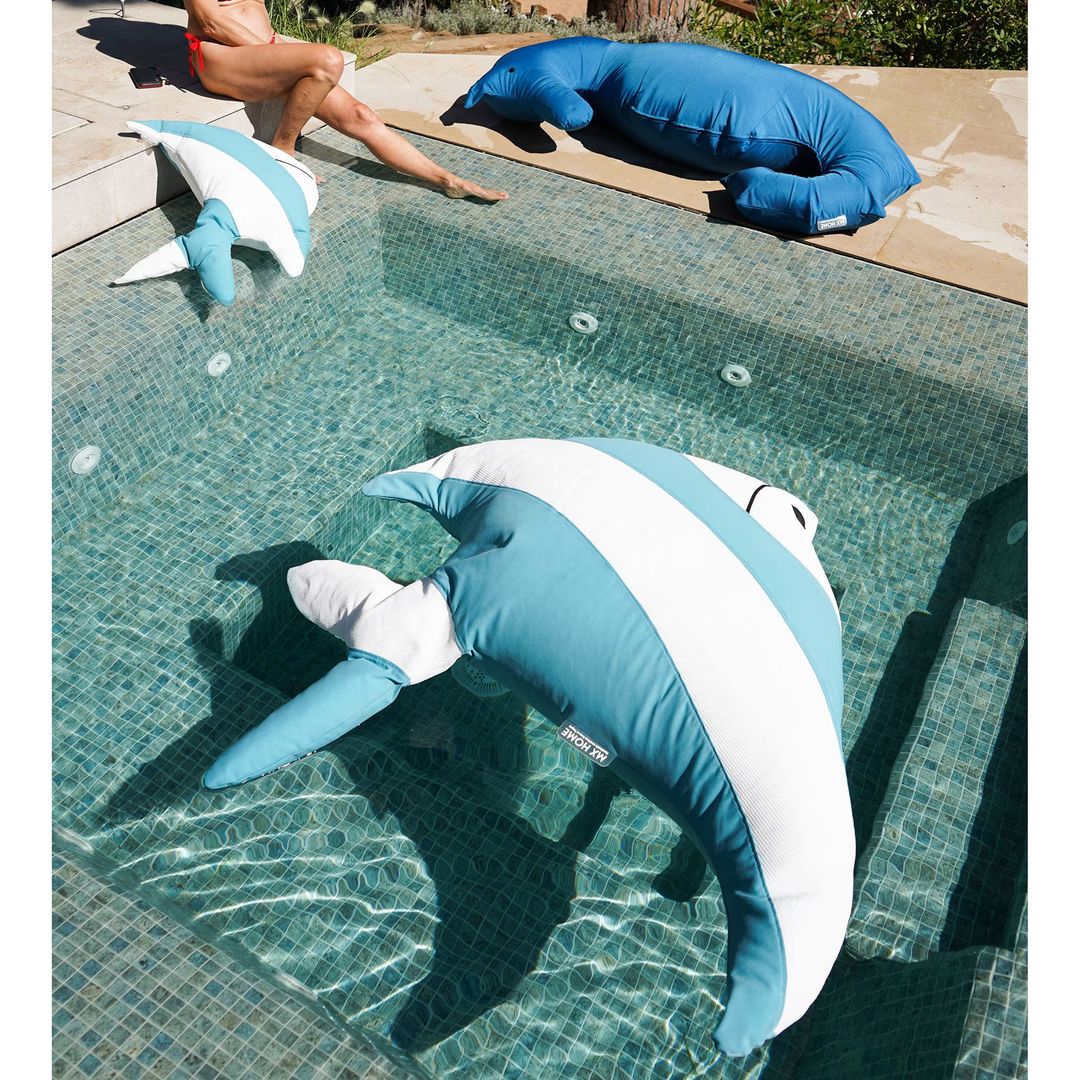 Pouf poisson extérieur déhoussable bleu et blanc