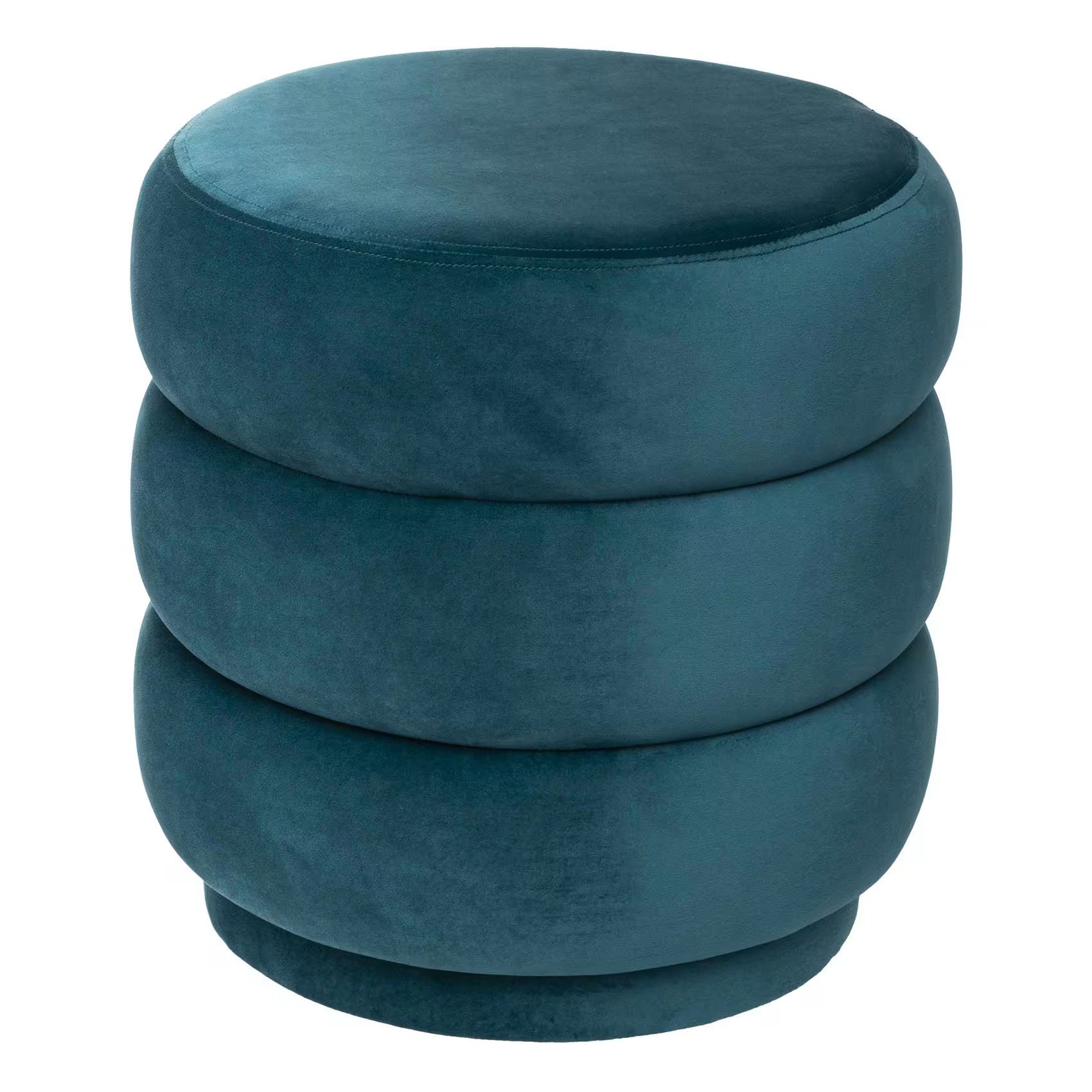 Pouf rond en velours bleu canard