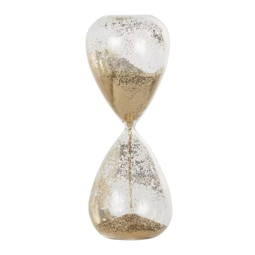 Sablier en verre cuivré et paillettes dorées H40