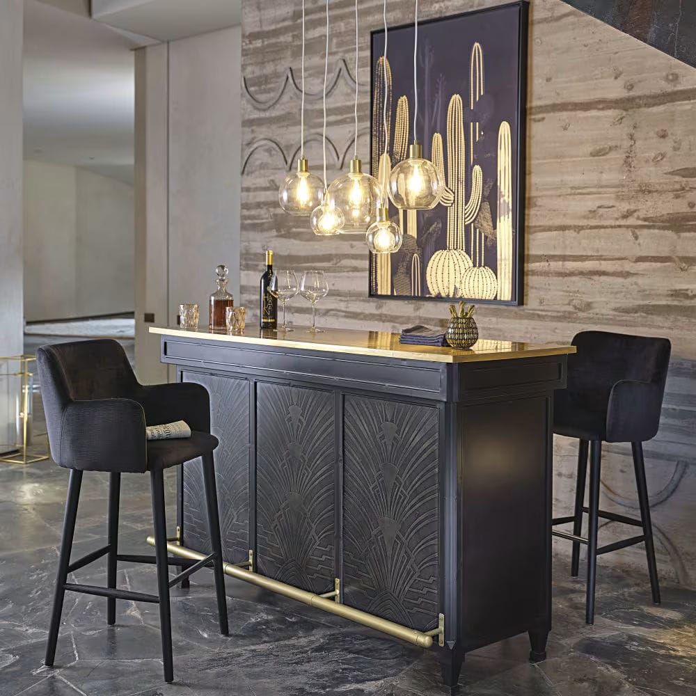 suspension 5 globes en verre et métal doré