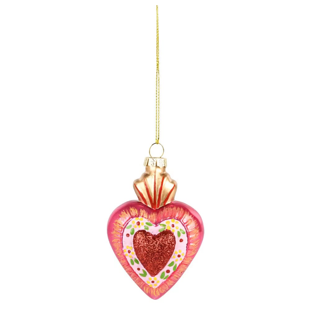 suspension cœur en verre rose et rouge