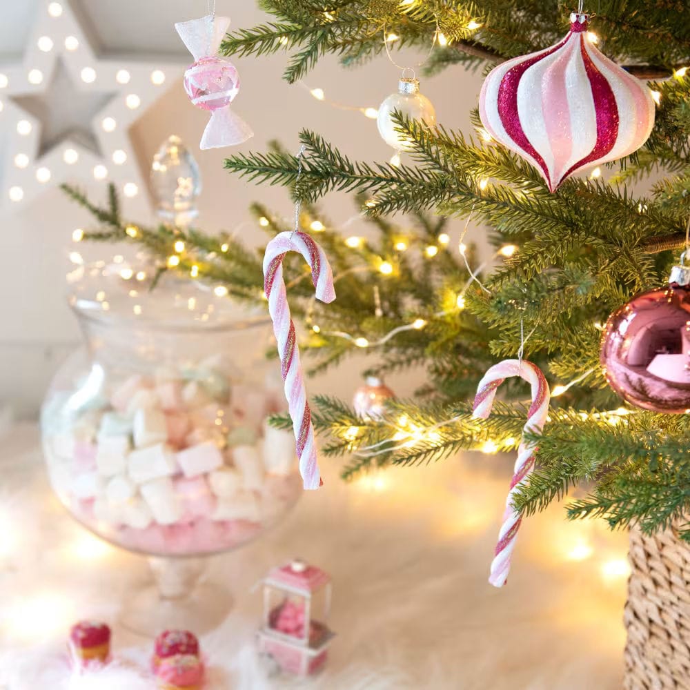 suspensions de noël bonbons roses et blancs 