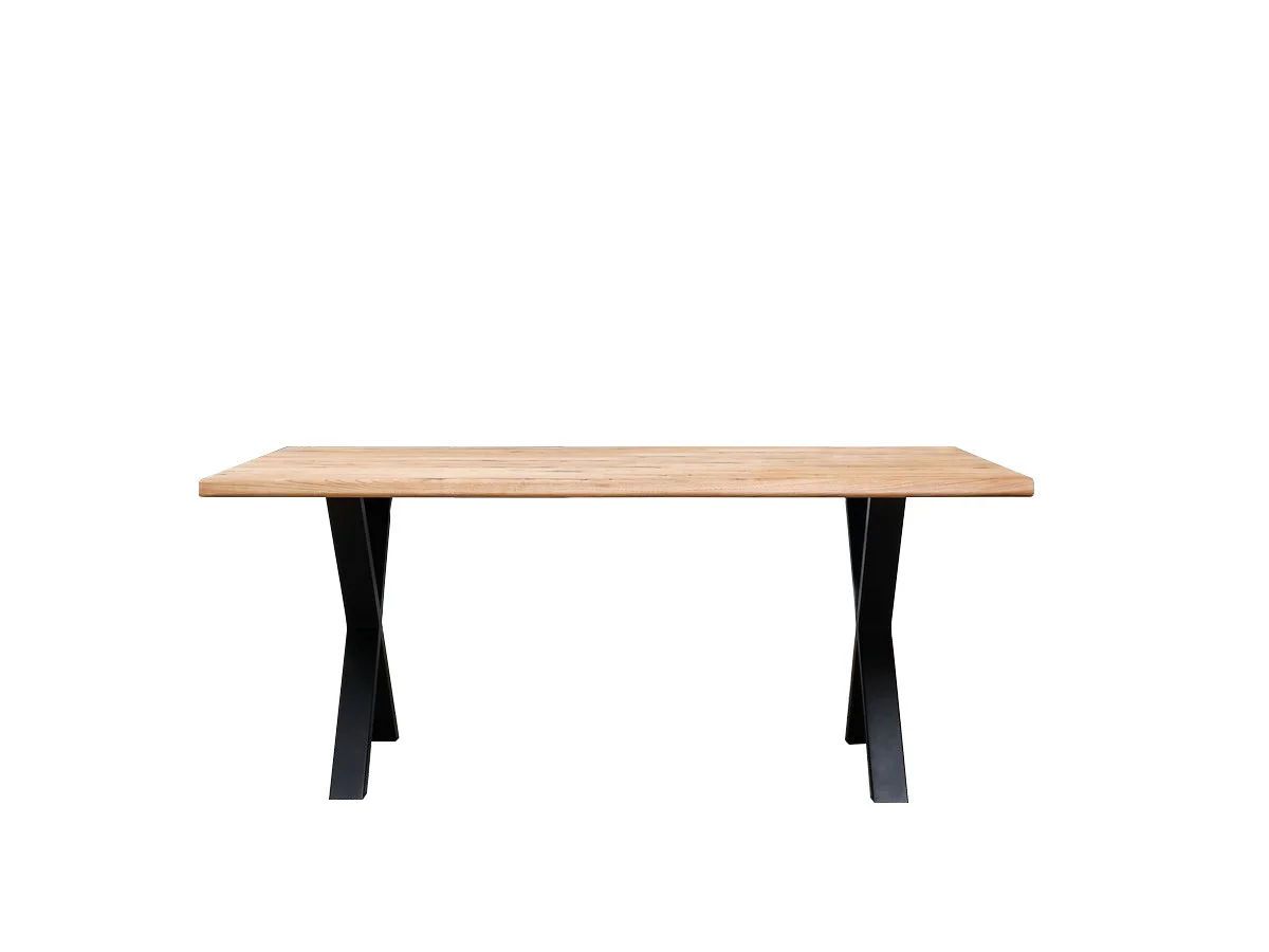 Table à manger pieds croix extensible AWANI Chêne massif et métal