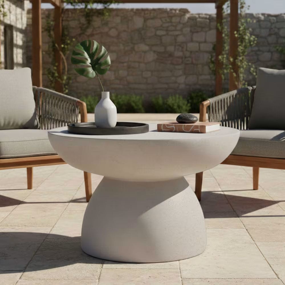  Table basse de jardin ronde diam 60 cm effet béton lisse