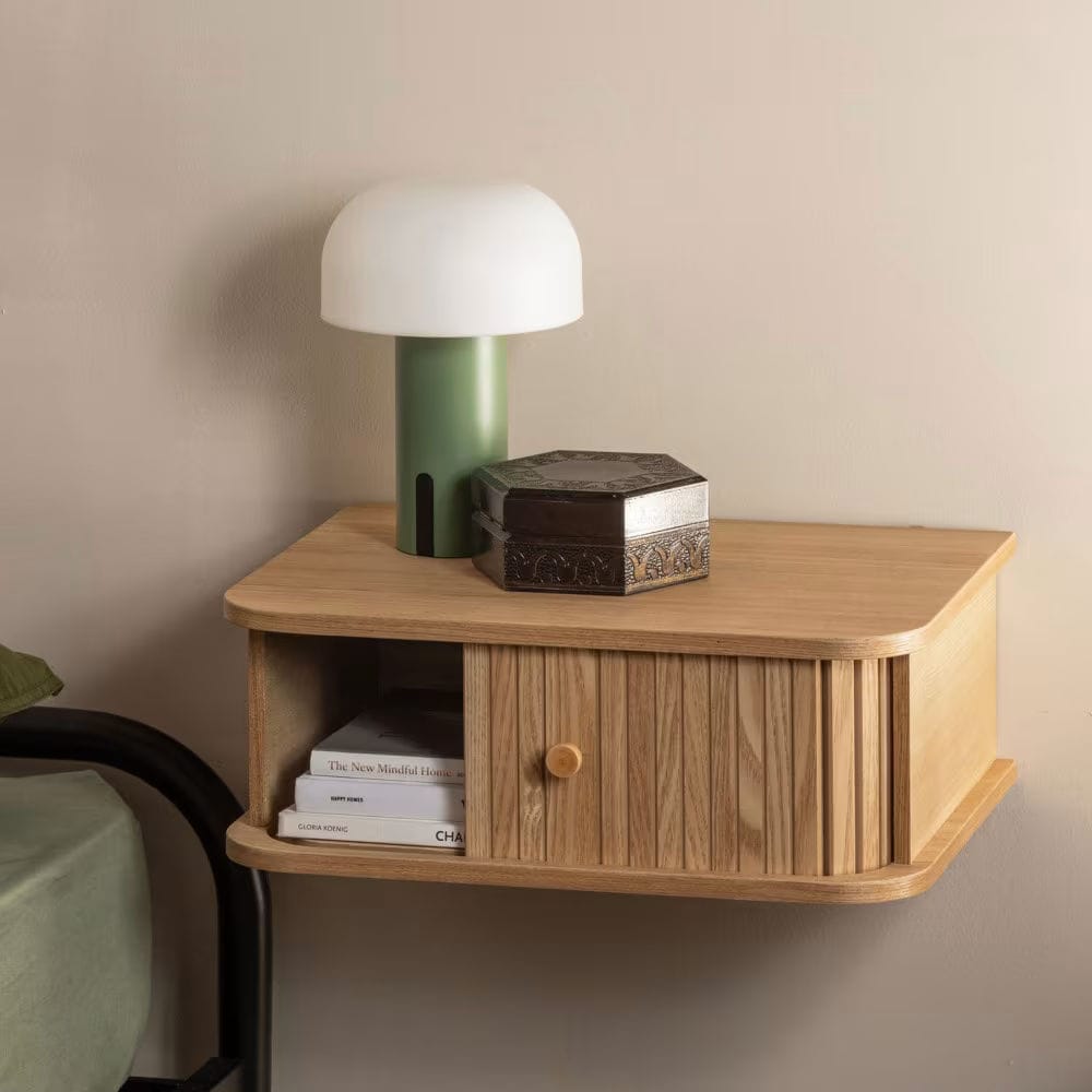 table de nuit suspendue en métal noir avec lampe design