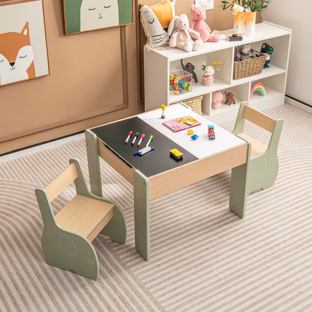 Table enfant avec chaise dossier ergonomique vert