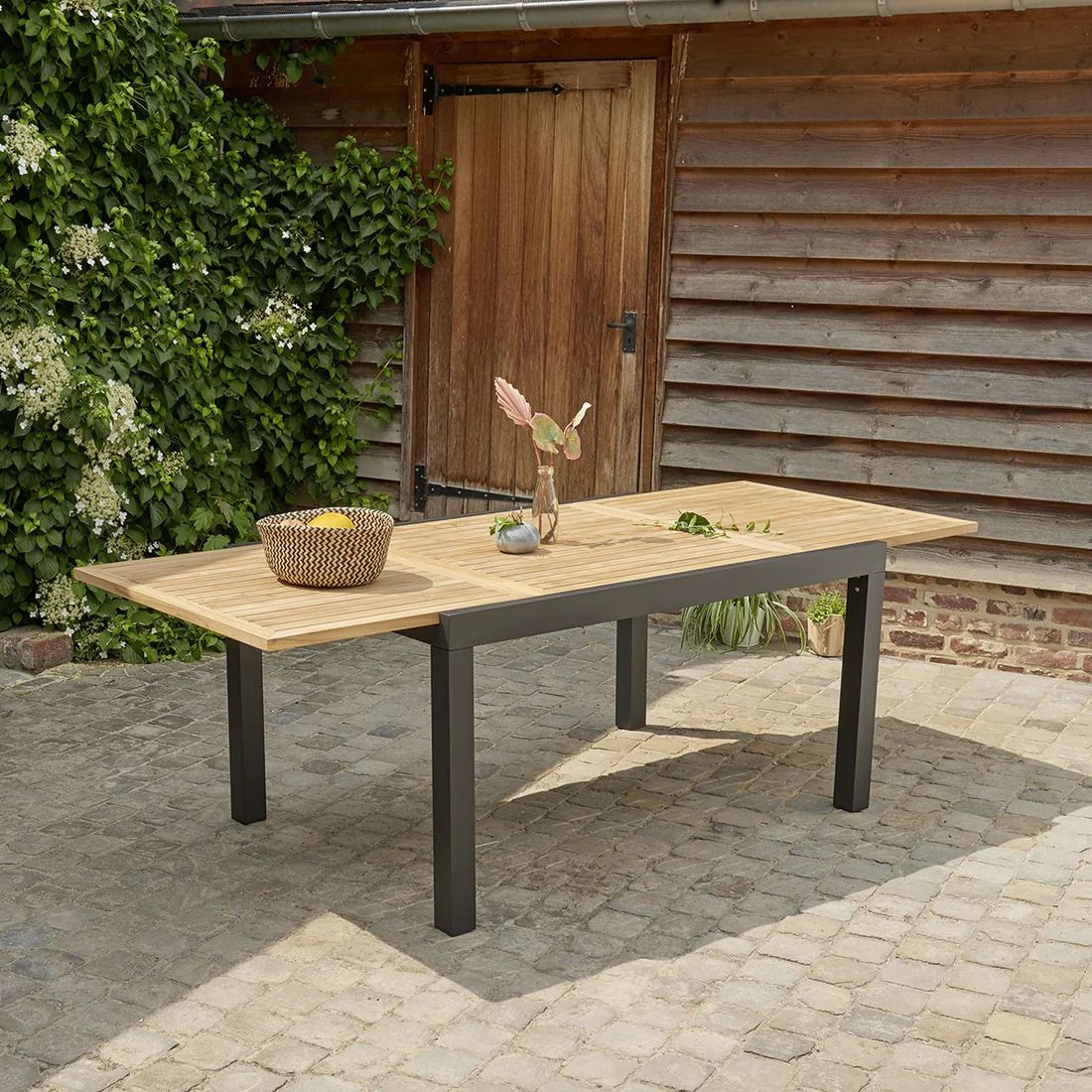 table de jardin extensible en aluminium et teck
