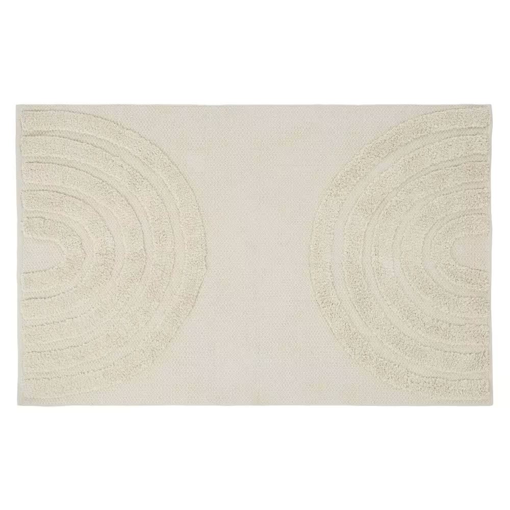 Tapis en coton recyclé tissé écru motifs graphiques tuftés 140x200