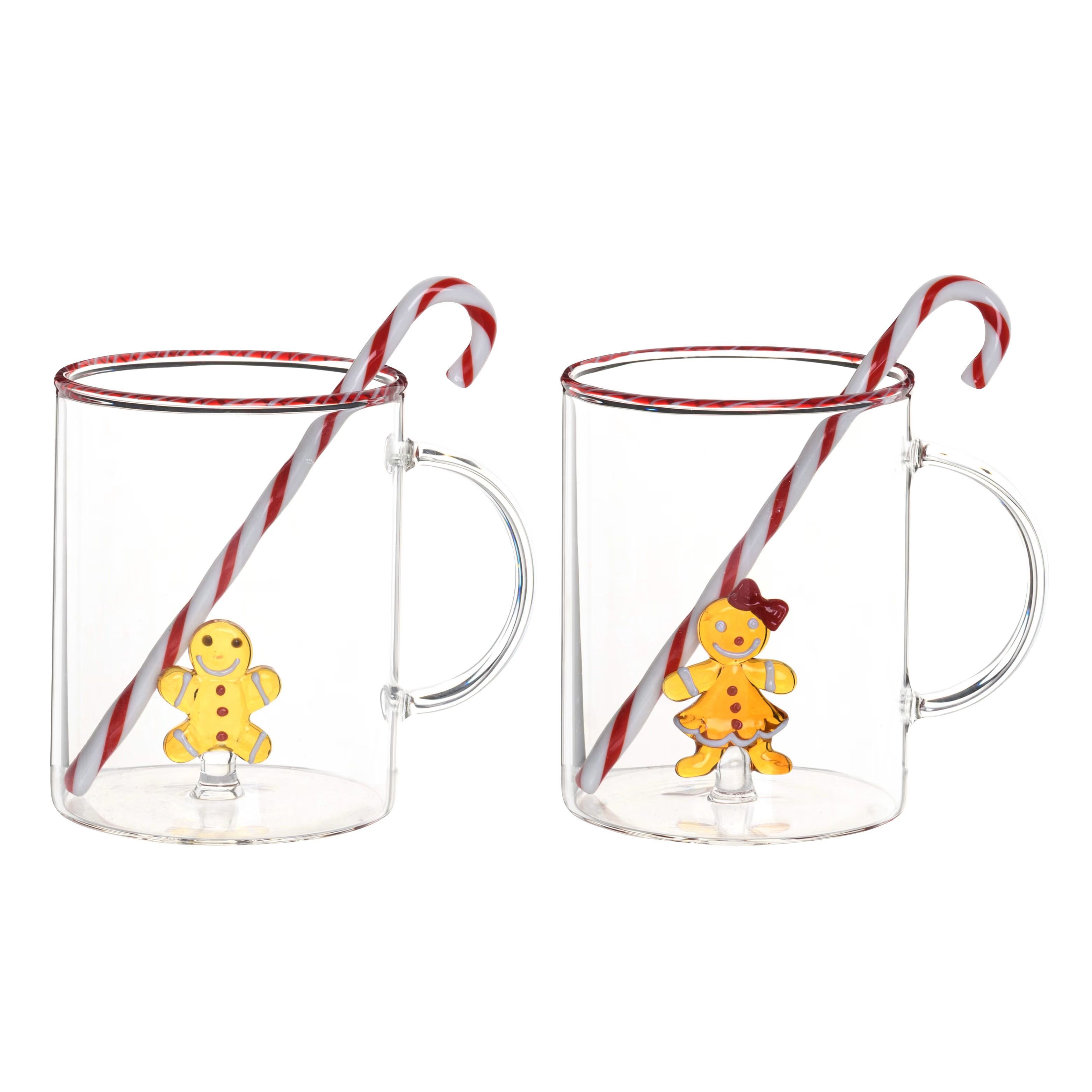 tasses en verres avec touilleurs sucre d'orge