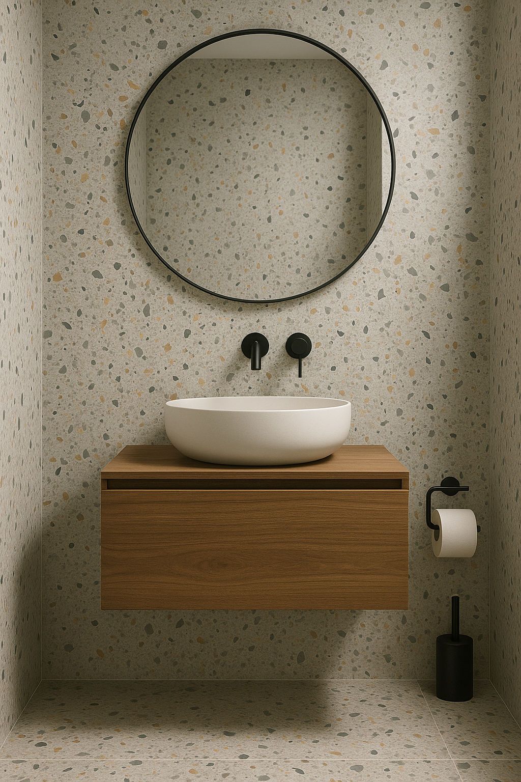 salle de bain petite et moderne terrazzo