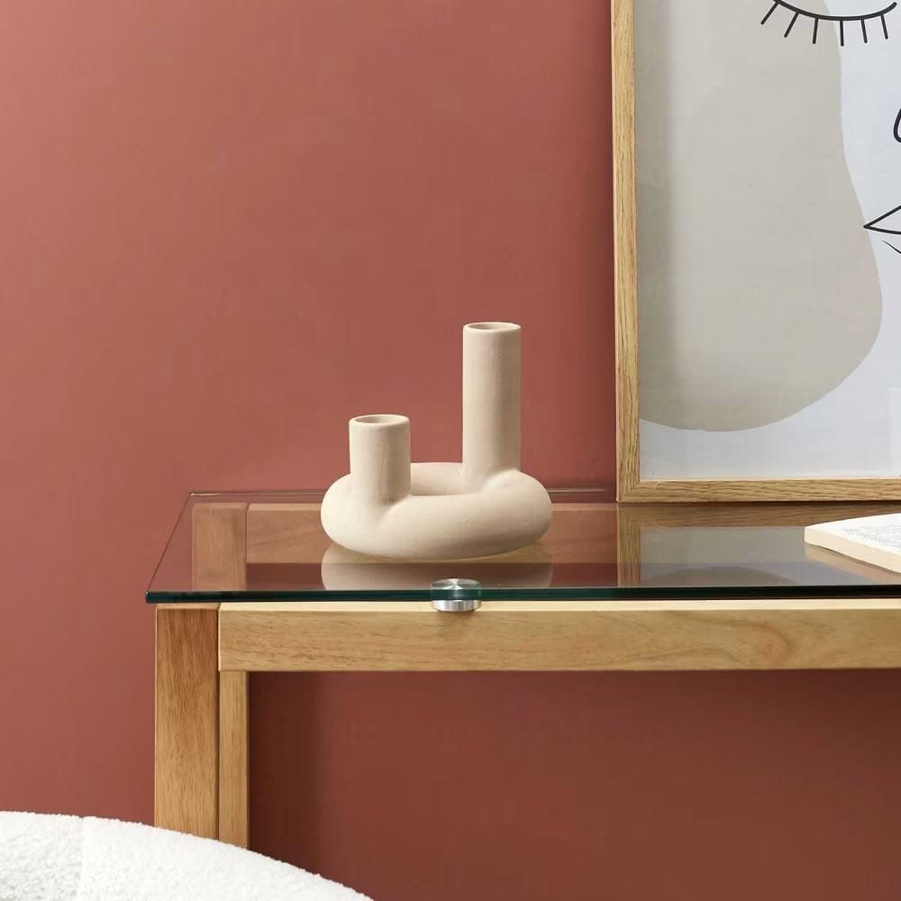 Vase en céramique 2 tubes beige