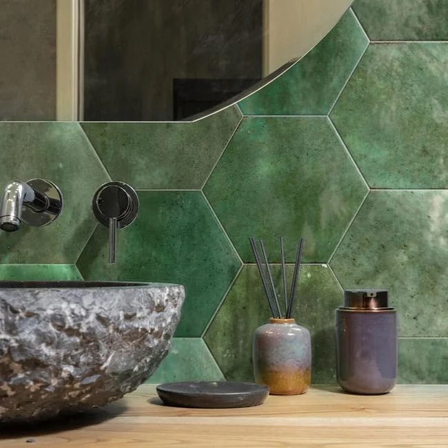 carrelage vert foncé effet zellige