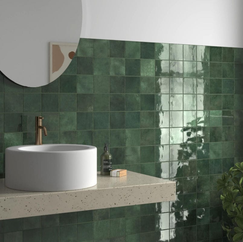 carrelage mur intérieur effet zellige vert Bakerstreet