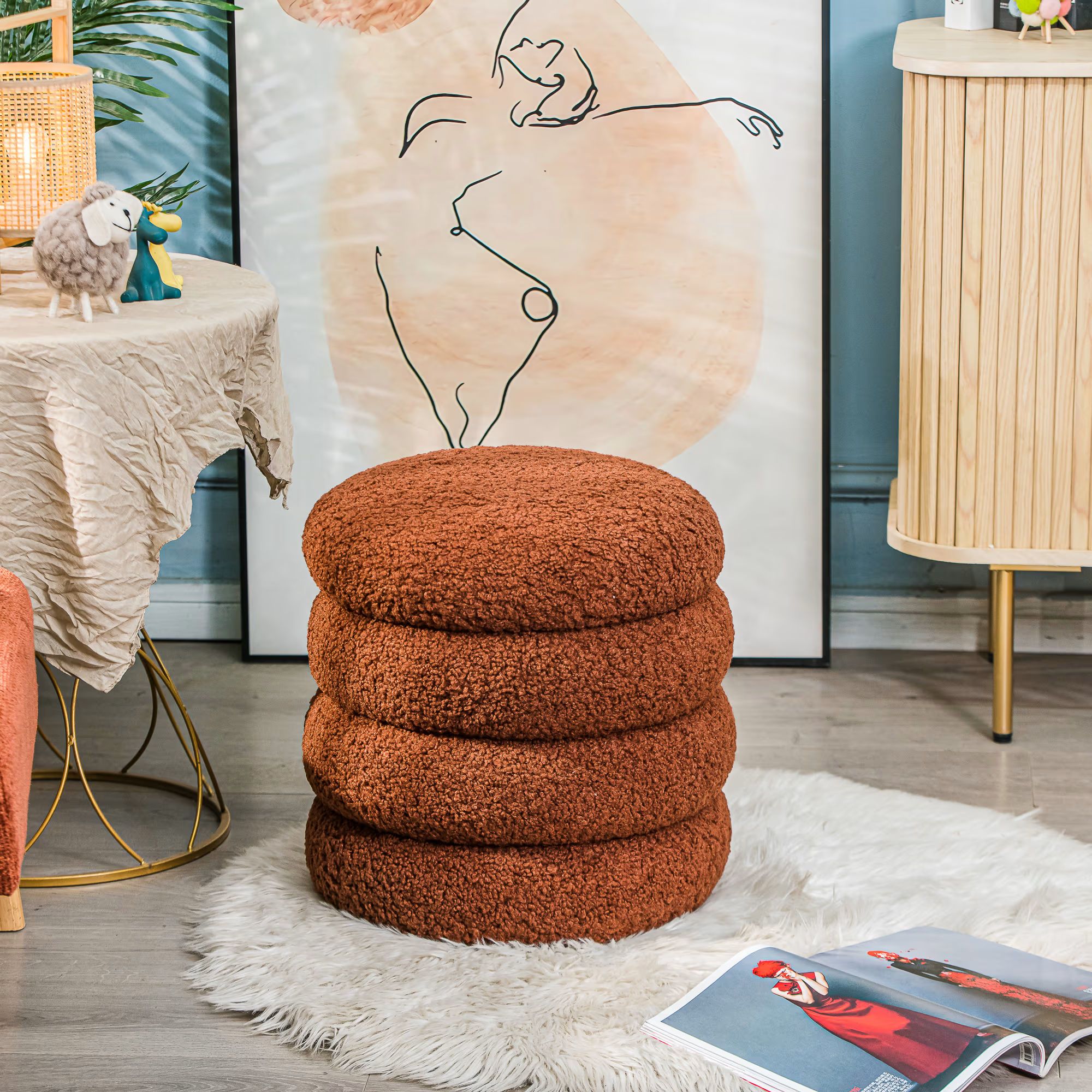 Pouf en bouclettes terracotta style scandinave